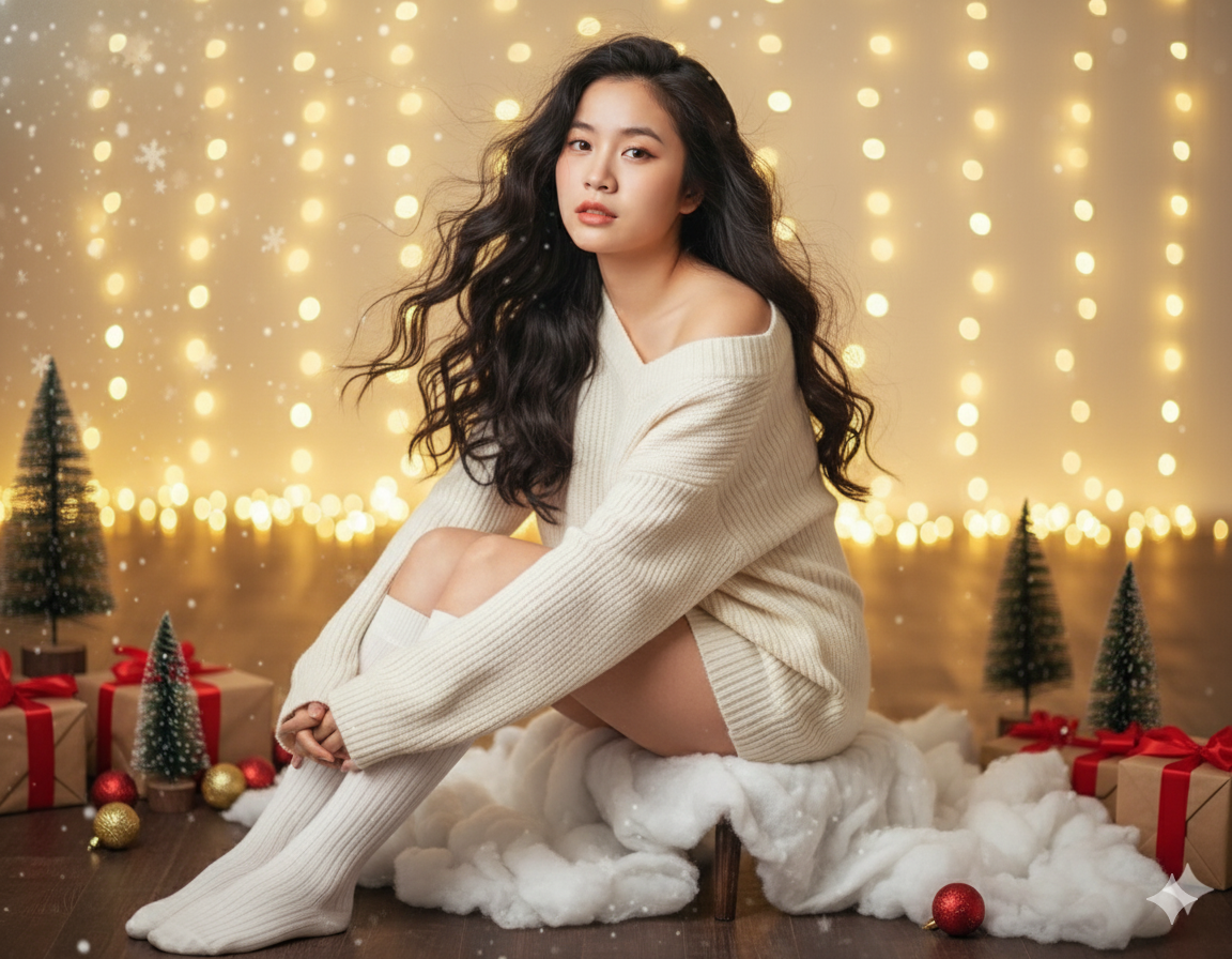 The "Ethereal Gaze" AI Portrait Prompt (Dreamy Christmas & Studio Elegance)