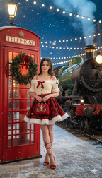 Vintage Christmas Charm: A Snowy Night by the Telephone Booth