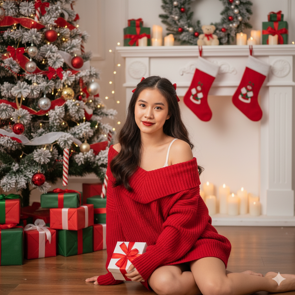 The "Modern Christmas Glamour" AI Portrait Prompt (High-Contrast & Festive)