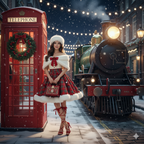 Vintage Christmas Charm: A Snowy Night by the Telephone Booth